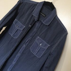 Michael Brandon Long Sleeves Navy Blue w/ White Strips Button Down Shirt Sz S